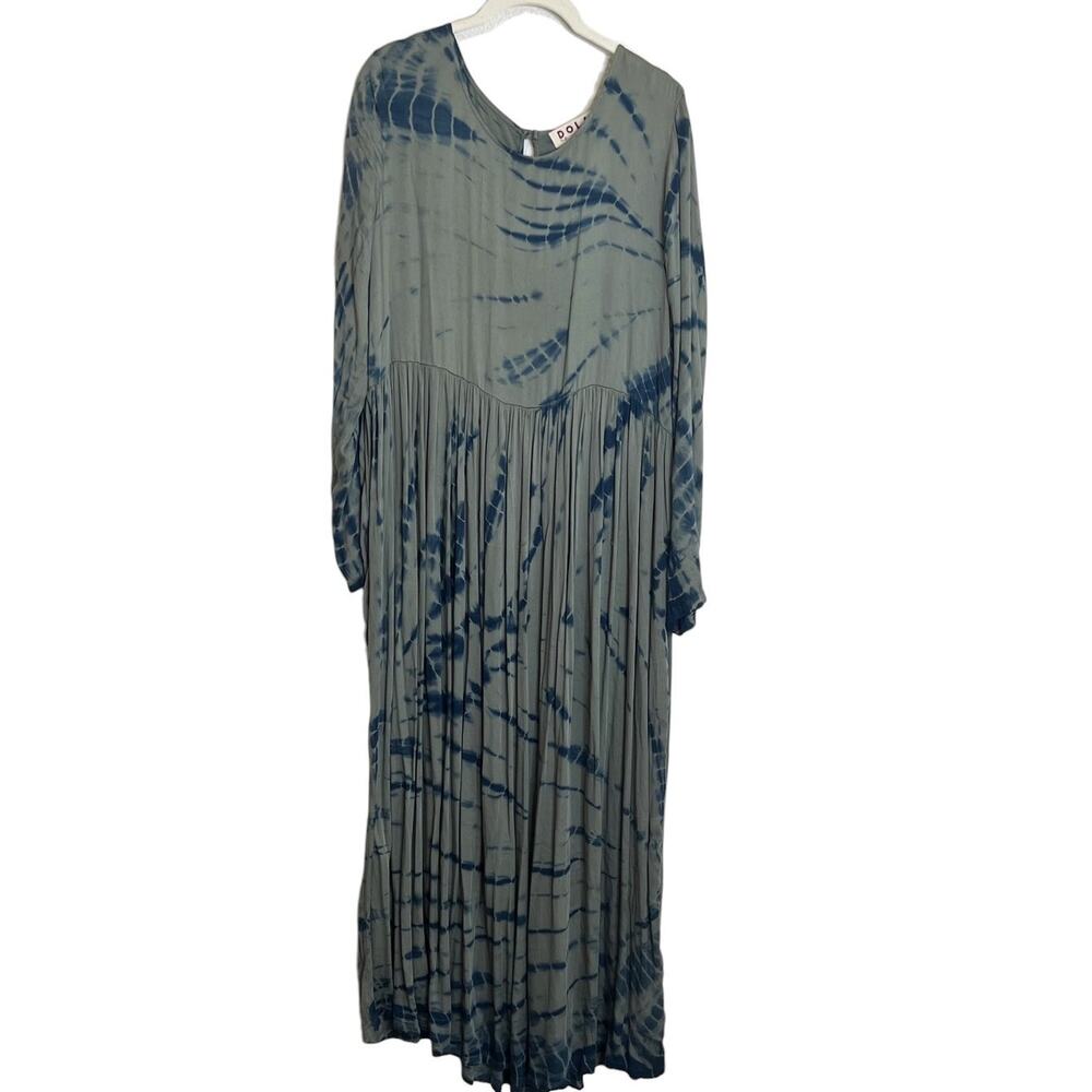 Dolan Left Coast Eliska Tie Dye Maxi Dress Medium Moss Blue Long Sleeve